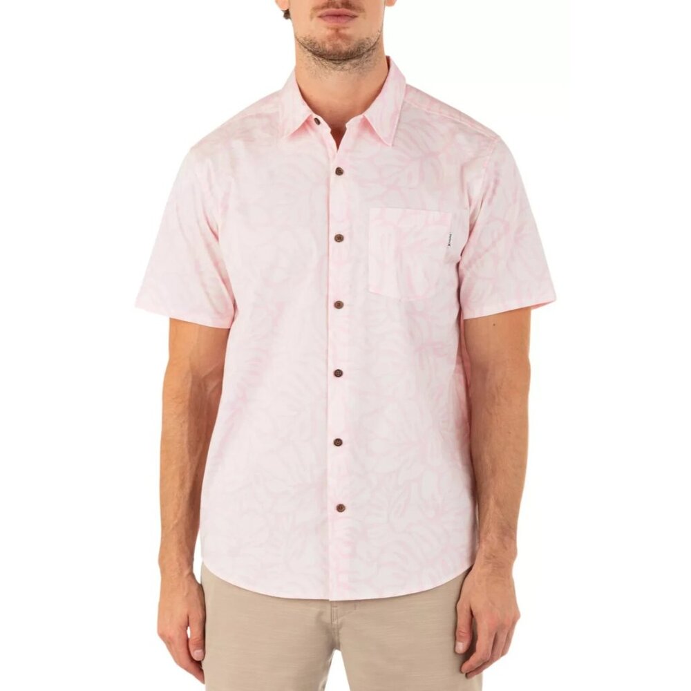 Hurley Mens Size XL  One and Only Lido Stretch Short Sleeve Shirt Pink Hawaiian